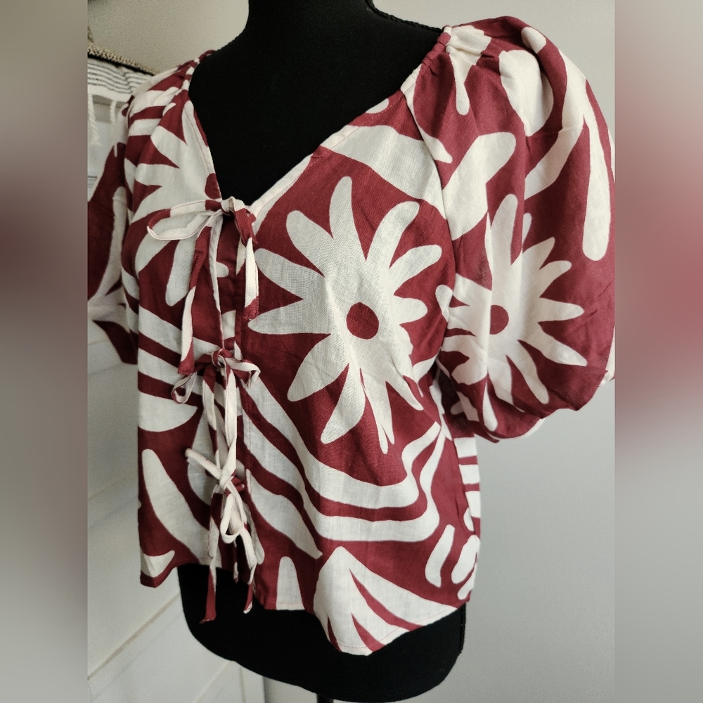 CHRISTIAN SIRIANO LINEN BLEND BLOUSE
